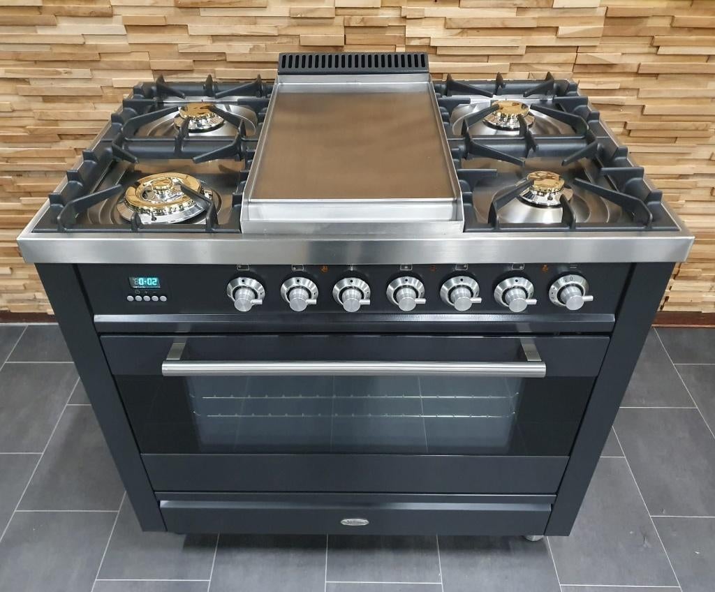 🔥Luxe Boretti Fornuis 90cm antraciet + rvs 1 GASOVEN Frytop, Ophalen, 60 cm of meer, Zo goed als nieuw, Energieklasse A of zuiniger
