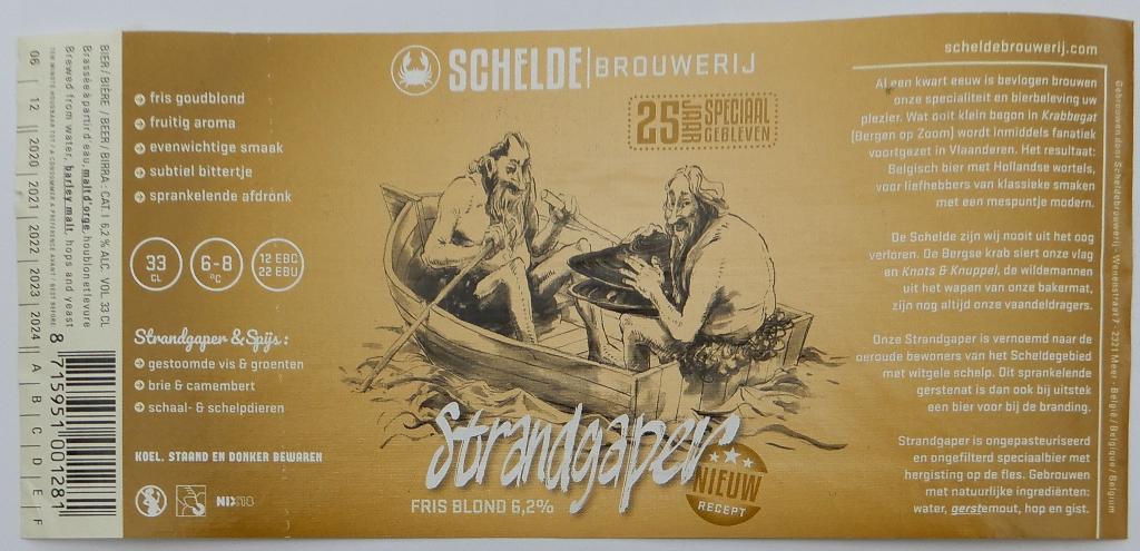 Bieretiket Strand gaper Brouwerij Scheldebrouwers (4w9), Verzenden, Gebruikt