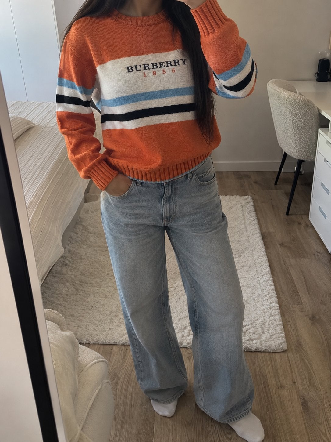 Pull Burberry Femme – Taille XS – Orange Vintage, Envoi, Comme neuf