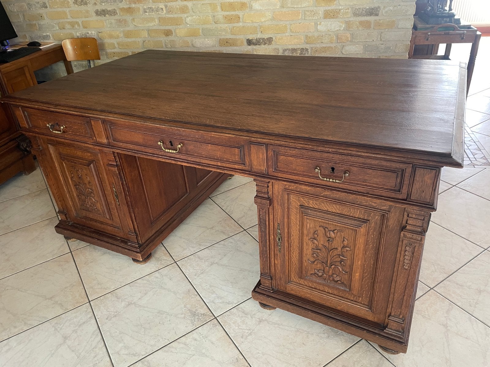 Prachtig antiek eiken tweezijdig double-face bureau, 3 delig, Antiek en Kunst, Ophalen