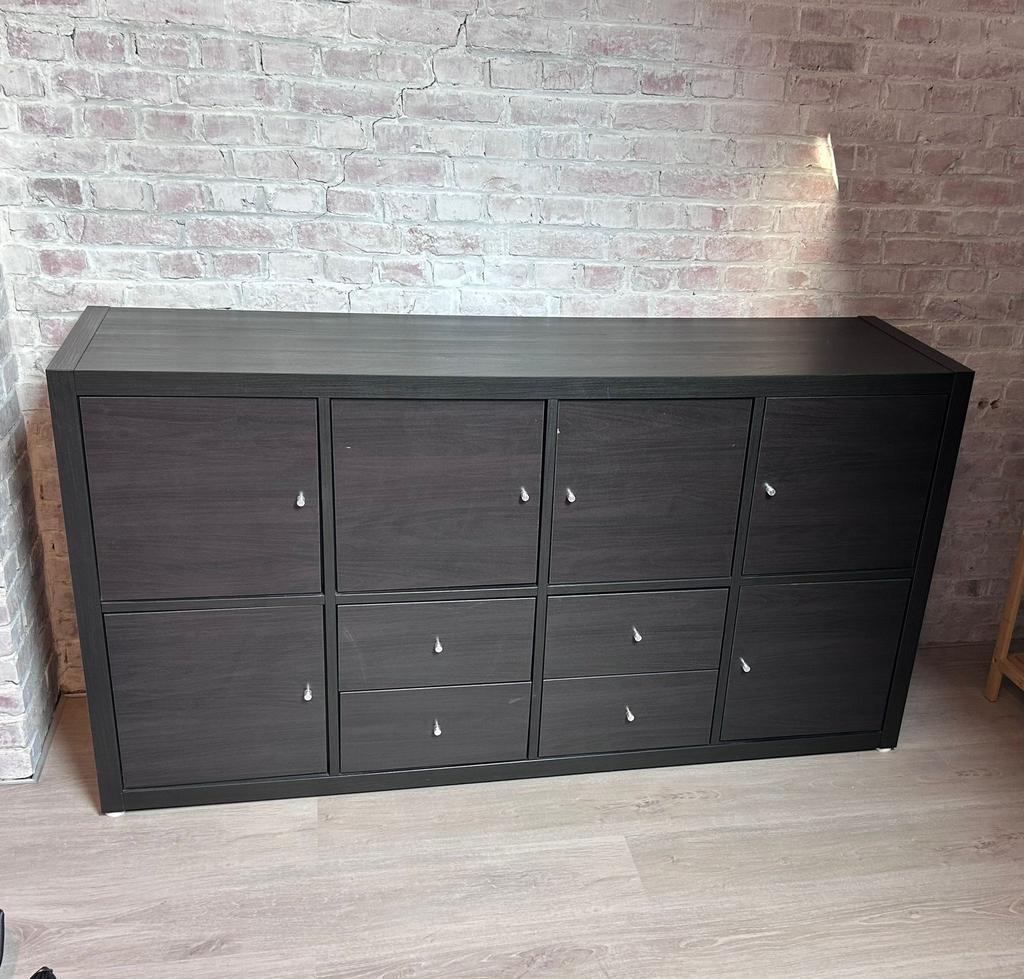 IKEA Kallax kast met deuren & lades + onderstel – 146x39x76, Maison & Meubles, Enlèvement