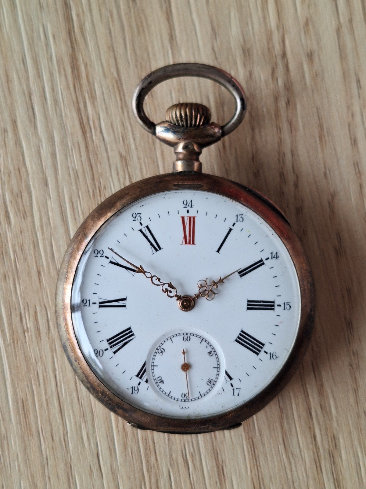 Werkend Antiek Zilveren (800) Tavannes Zakhorloge – 1914-15, Handtassen en Accessoires, Zakhorloge, 1900 tot 1930, Zilver, Ophalen