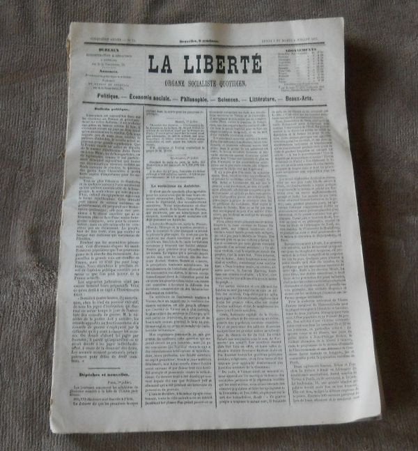 Journal La liberté organe socialiste quotidien 1871, Enlèvement, Utilisé, Journal