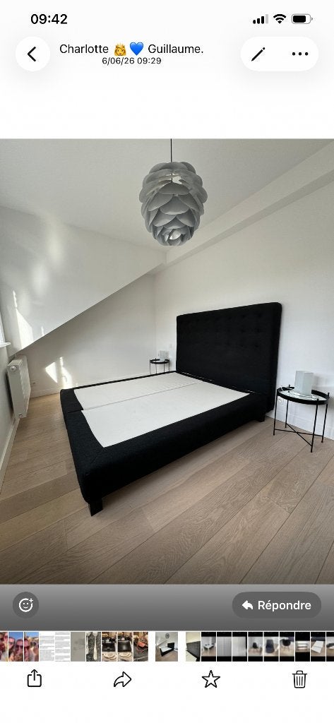 IKEA lit boxspring 180X200 cm avec tête de lit, Autres dimensions, Gris, Comme neuf, Enlèvement