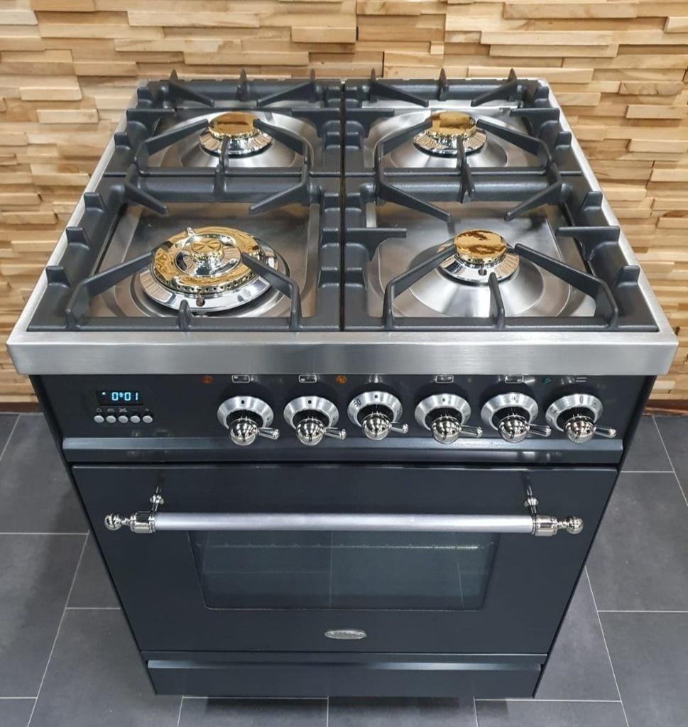 🔥Luxe Boretti Fornuis 60cm antraciet + rvs 1 oven 4 pits, Ophalen, 4 kookzones, Zo goed als nieuw, Gas