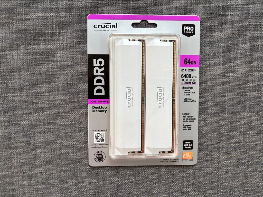 Crucial CP2K32G64C40U5W Pro RAM Kit (2x32GB) 6400MHz CL40, Computers en Software, RAM geheugen, Nieuw, Ophalen of Verzenden, Desktop
