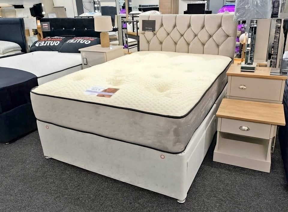 Bed met matras, betaling bij levering, Verzenden, Nieuw, Tweepersoons, Crème