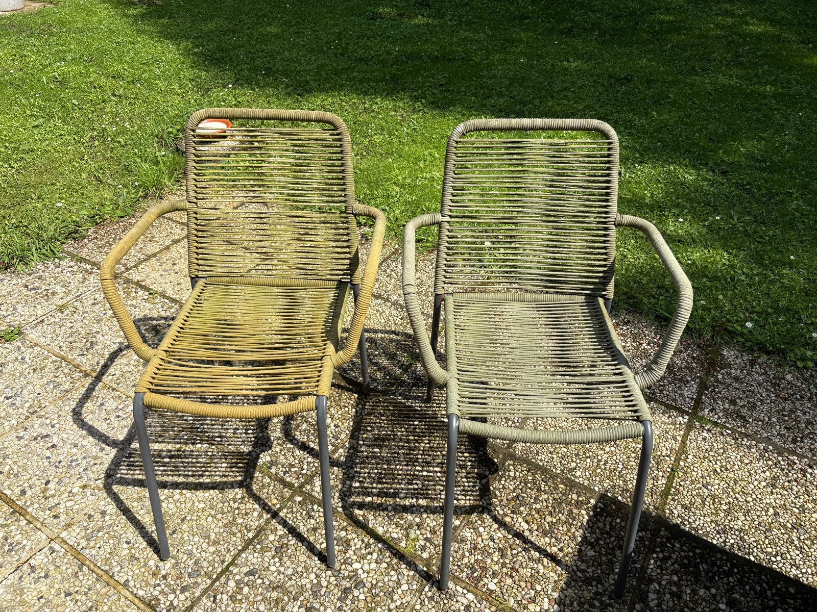 Chaise empilable- métal/corde,couleur jaune-vert Pris totale, Tuin en Terras, Tuinstoelen, Ophalen, Metaal, Stapelbaar