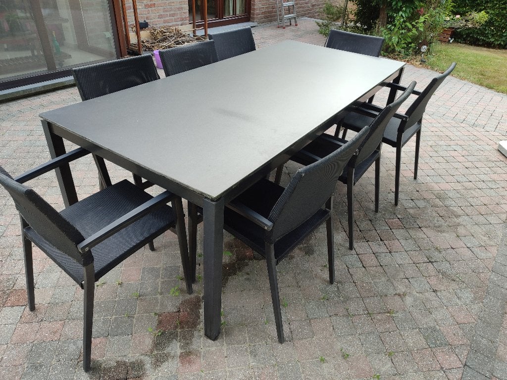 Ensemble de jardin JATI & KEBON Table 220x100 + 8 chaises, Salons de jardin, Aluminium, 8 places, Enlèvement