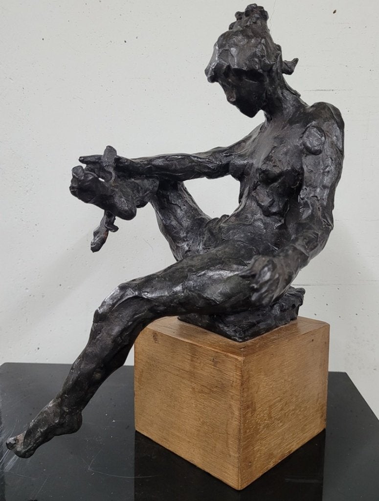 Freddy VAN DYCK, na het bad, Ophalen of Verzenden, Brons, 20 - 50 cm, Beeld