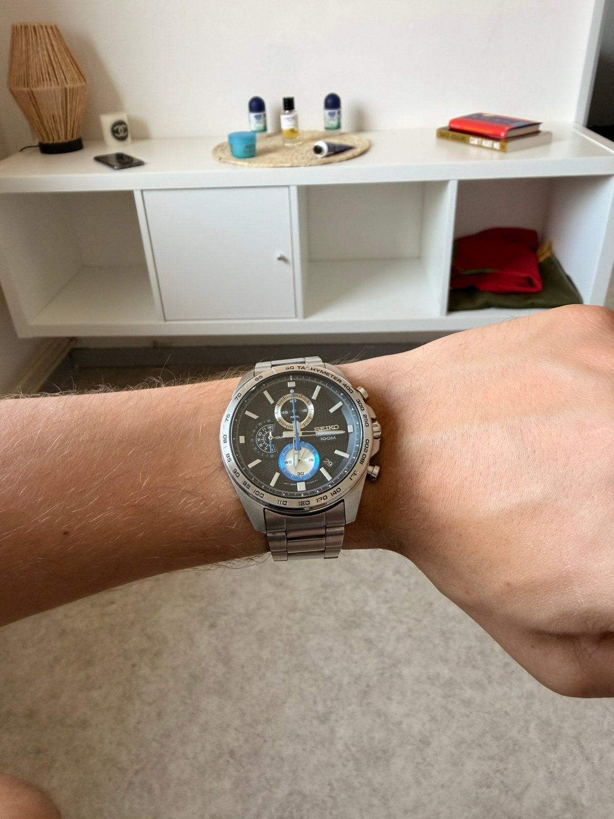 Seiko Chronograph Herenhorloge 8T67-00F0 – 100M –Stalen band, Handtassen en Accessoires, Horloges | Heren, Ophalen, Zo goed als nieuw