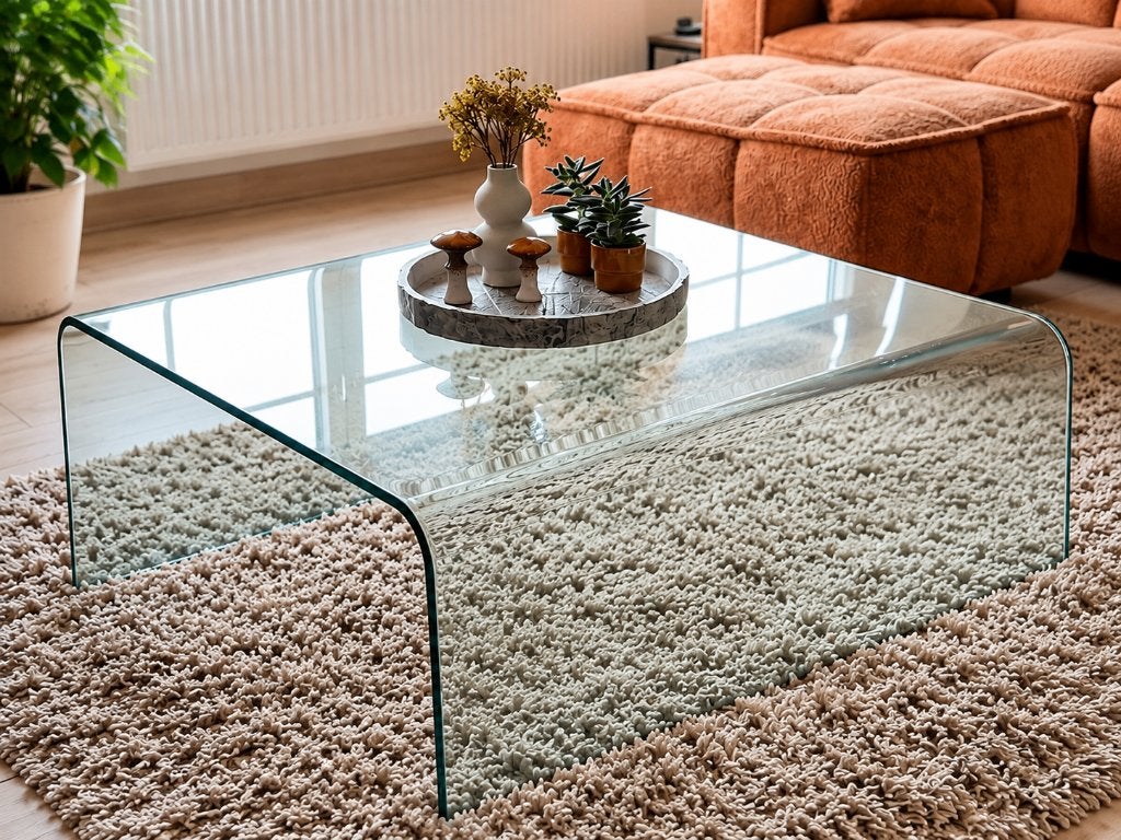 Moderne glazen salontafel  gebogen glas  90 x 90 cm, Ophalen, 100 tot 150 cm, Modern, Glas