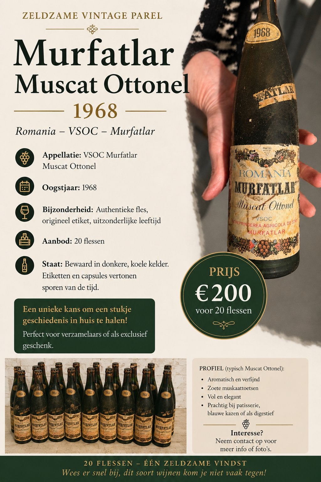 Zeldzame collectie: 20 flessen Murfatlar Muscat Ottonel, Ophalen, Zo goed als nieuw
