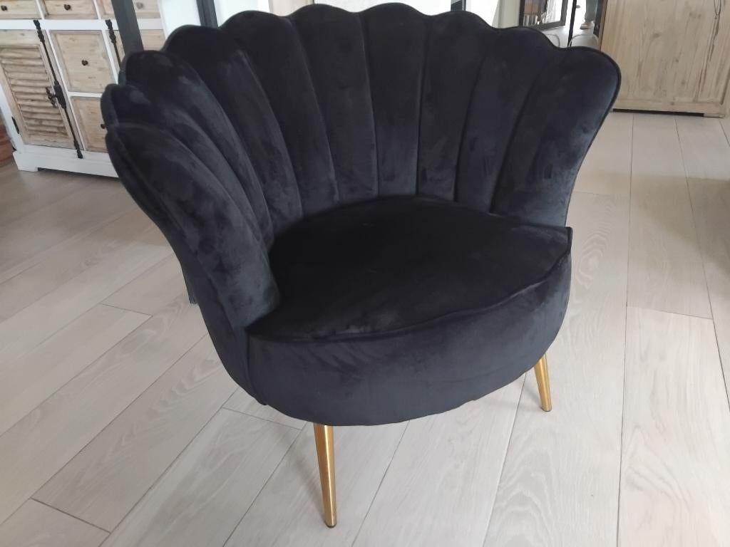 schelpfauteuil zwart fluweel prima staat, Ophalen, Zo goed als nieuw