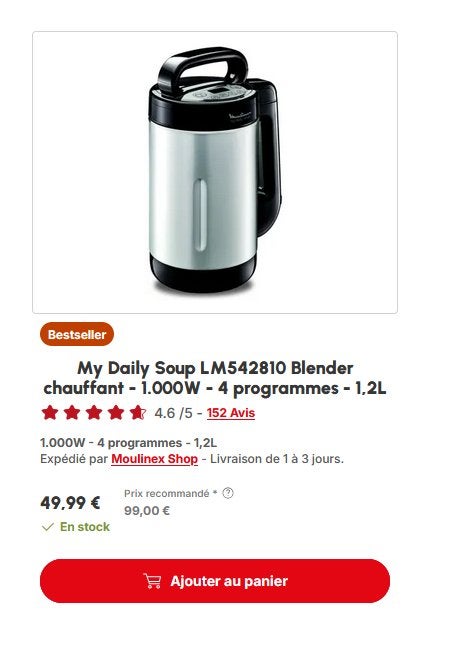 Moulinex, my daily soup, 1 tot 2 liter, Ophalen, Nieuw