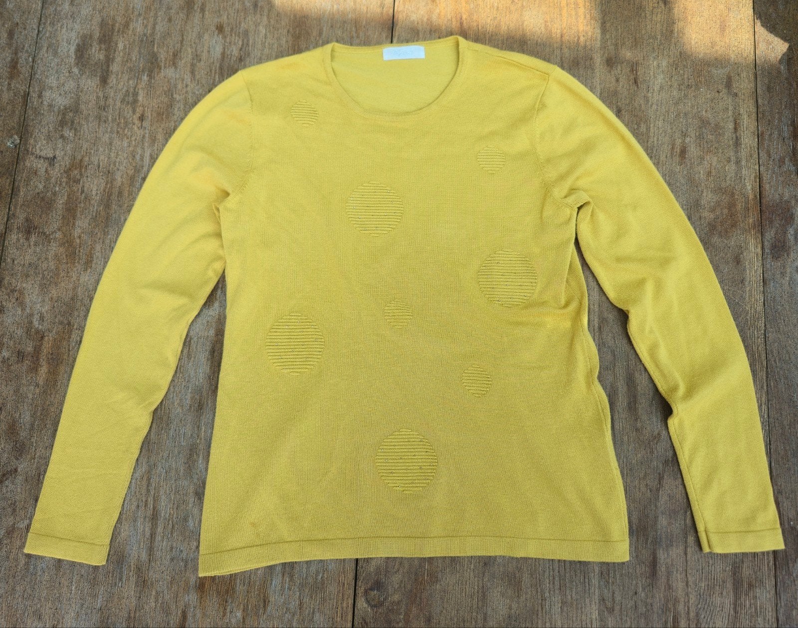Pull en maille fine texturée jaune - Taille XL, Taille 46/48 (XL) ou plus grande, Comme neuf, Manches longues, Tripode