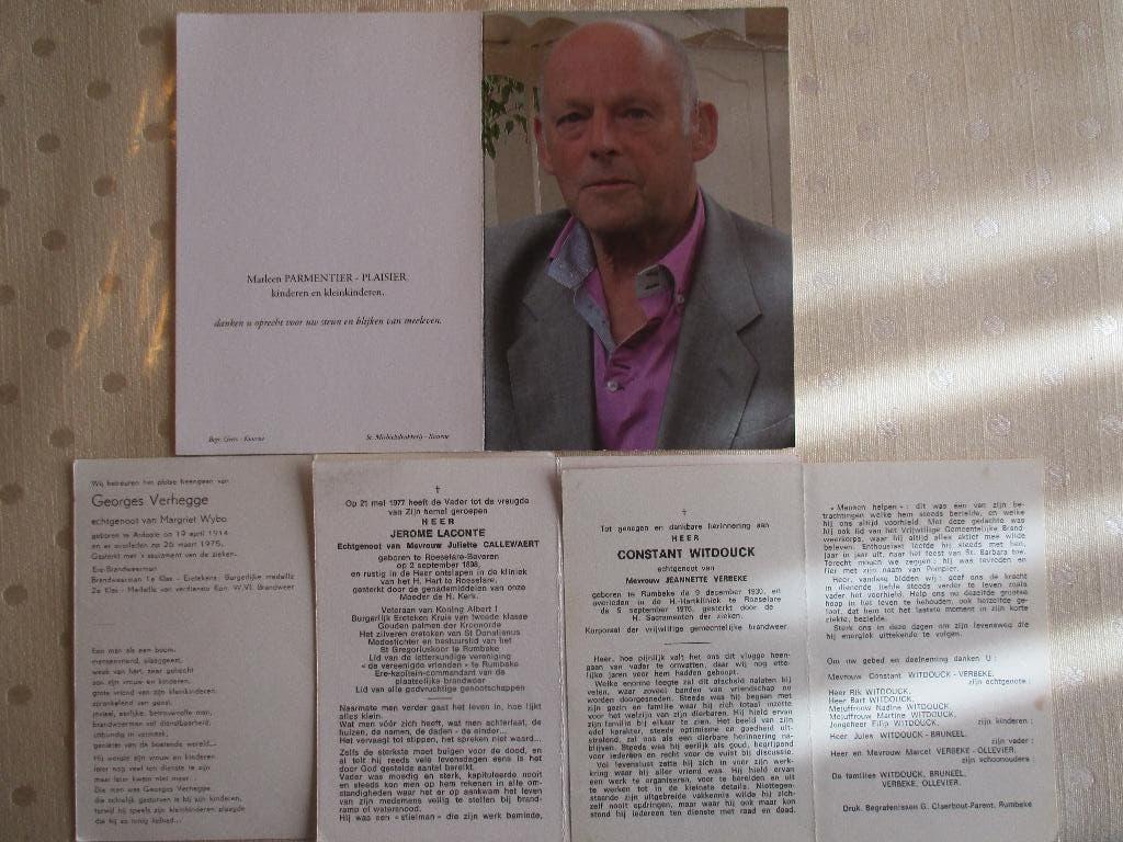 Bidprentjes Brandweerlui Rumbeke,Ardooie, Kuurne., Verzenden, Bidprentje