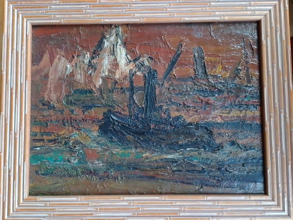 Jos Mous  1896 - 1968   Sleepboot, Antiek en Kunst, Kunst | Schilderijen | Klassiek, Verzenden