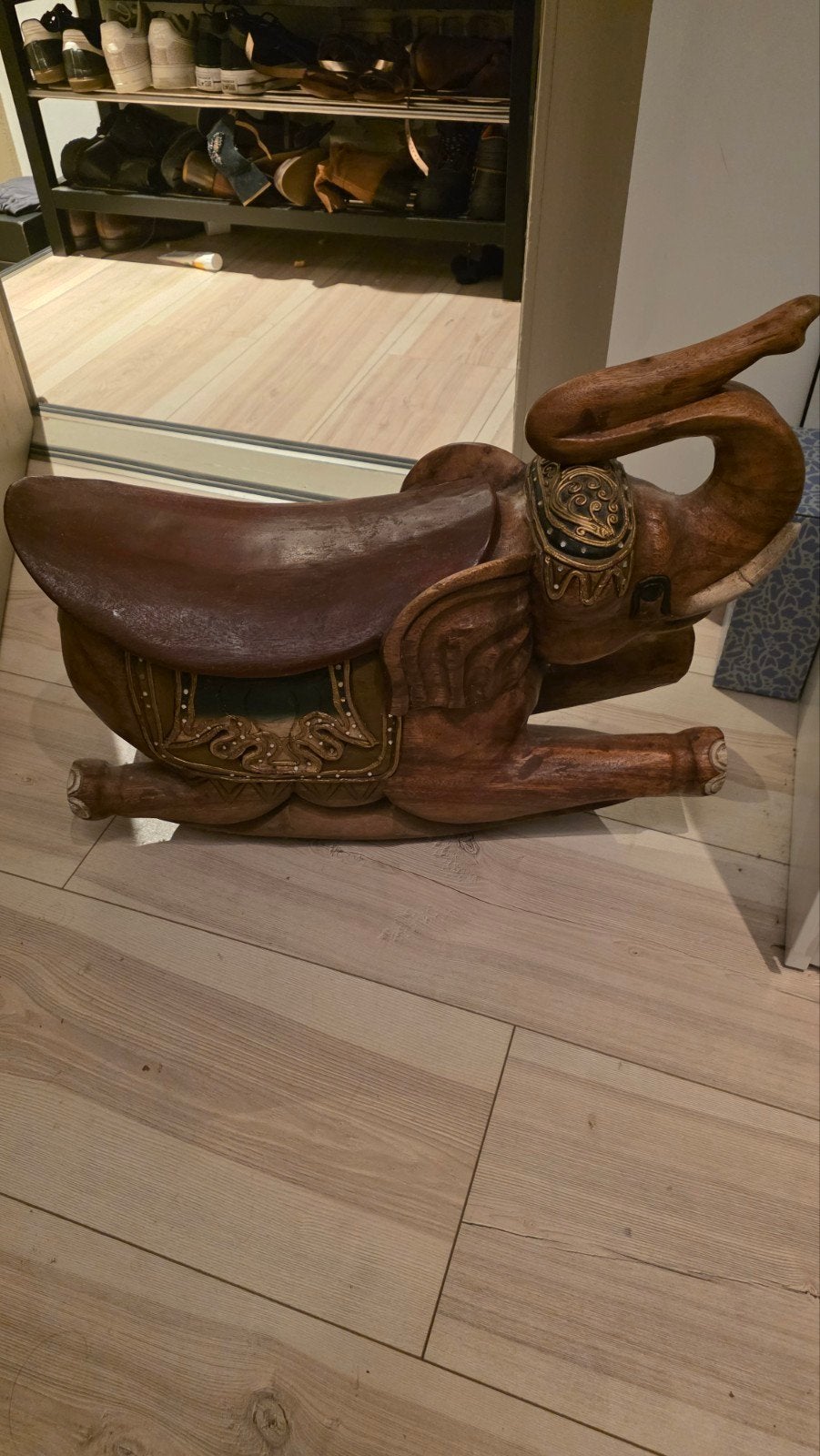 Unieke Handgesneden Houten Olifant / Schommelolifant (Baline, Enlèvement ou Envoi
