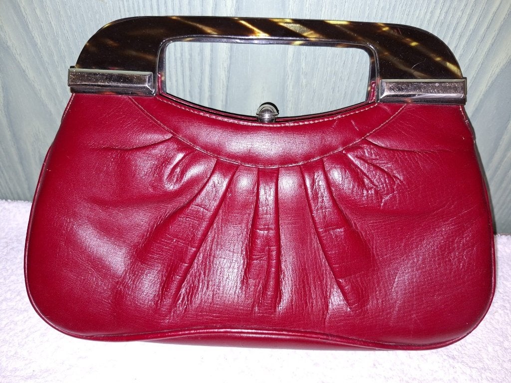 vintage lederen handtas, jaren 1960, Ophalen of Verzenden