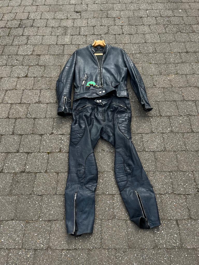 Vintage leren motorpak, Ophalen, Voir photo, Tweedehands, Heren