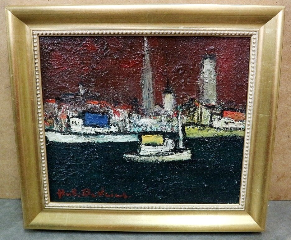 Hubert DE VRIES, aan de Schelde, Enlèvement ou Envoi, Peinture à l'huile, Expressionniste, Encadré