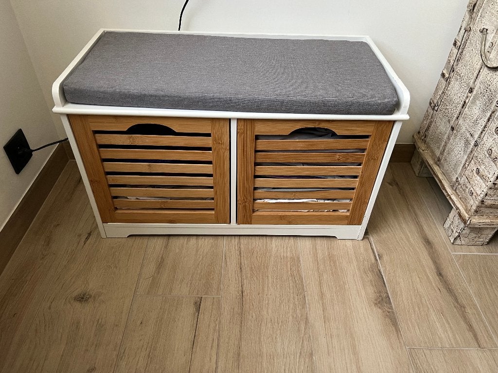 klein bankje, Ophalen, Gebruikt, Grijs, Hout