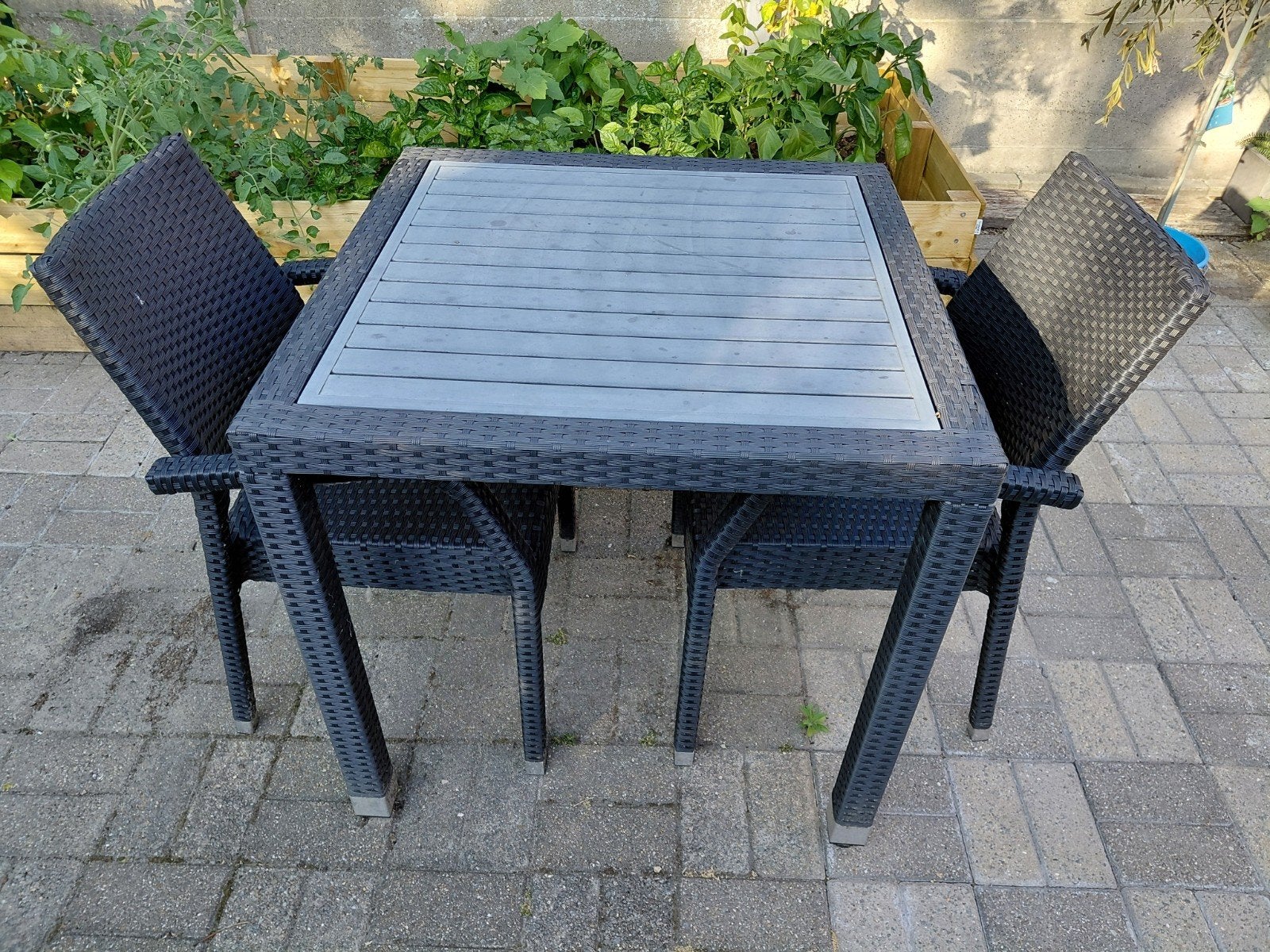 Tafels en stoelen voor terras, Ophalen, Gebruikt, Kunststof, Eettafel