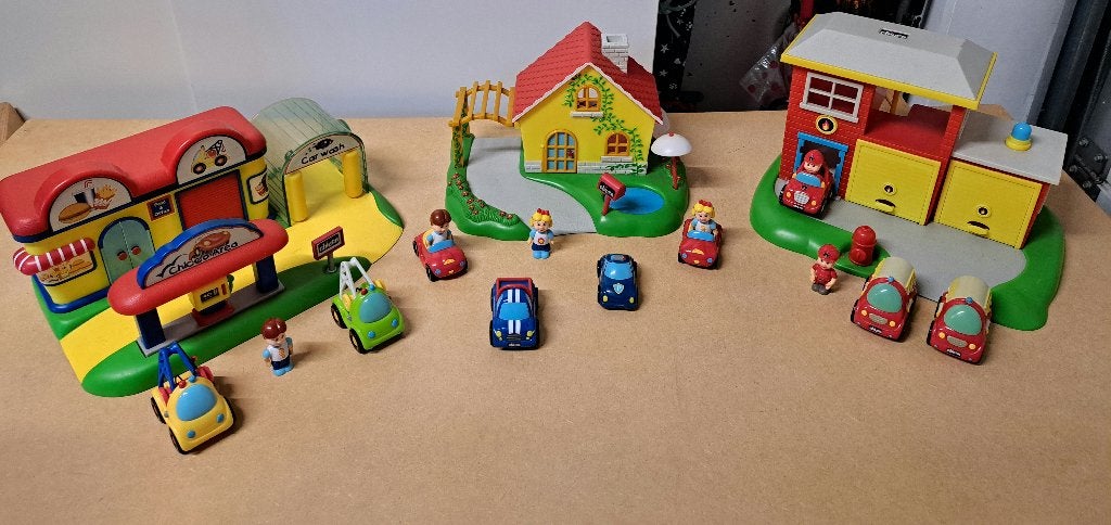 3 Chicco speelsets Huis/Carwash/Brandweer, Ophalen, Gebruikt