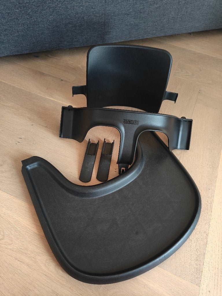 Stokke Tripp Trapp babyset, gliders en tray zwart, Kinderen en Baby's, Kinderstoelen, Ophalen, Gebruikt, Meegroeistoel