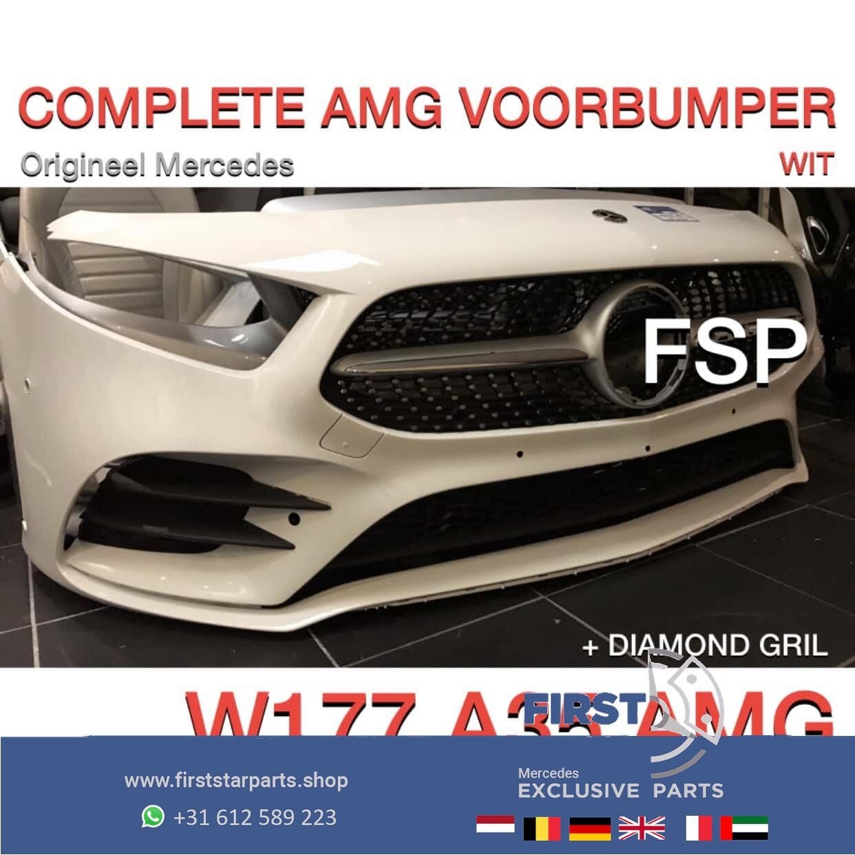 W177 A KLASSE A35 AMG Voorbumper + Diamond Gril ORIGINEEL Me, Auto-onderdelen, Gebruikt, -, Voor, Ophalen of Verzenden