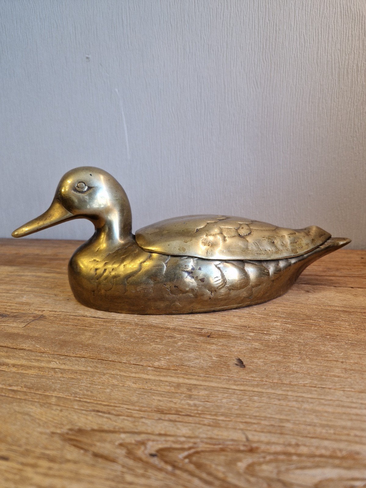 Grote vintage messing eend met deksel, Antiek en Kunst, Antiek | Brons en Koper, Ophalen of Verzenden