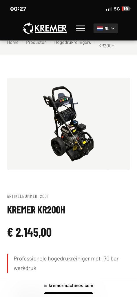Gloednieuwe Kremer hogedrukreiniger, Jardin & Terrasse, Enlèvement, Neuf, Essence