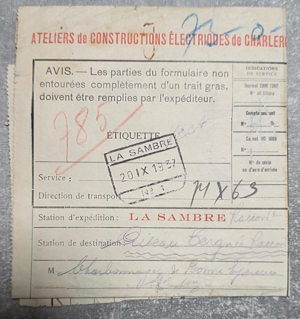 1937+Chemin de fer+Aiseau+Tergnée+La Sambre+Charbonnages, Enlèvement, Utilisé, Train, Autres types