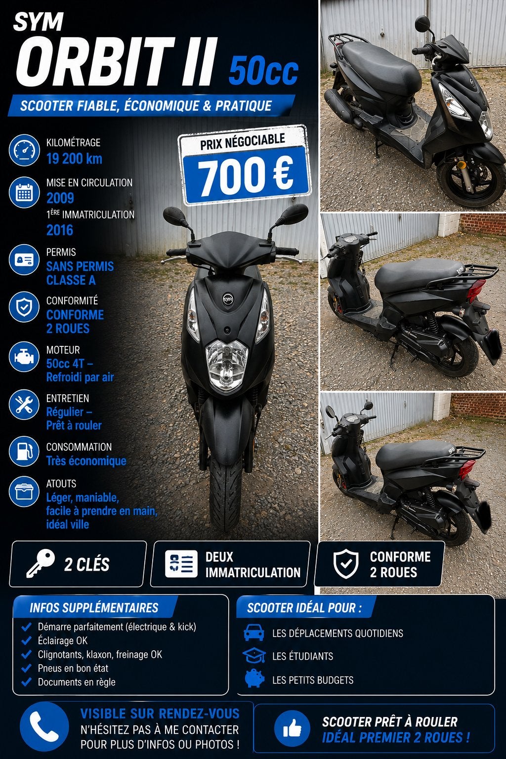 Scooter sym orbit 2 classe a, Ophalen, Zo goed als nieuw