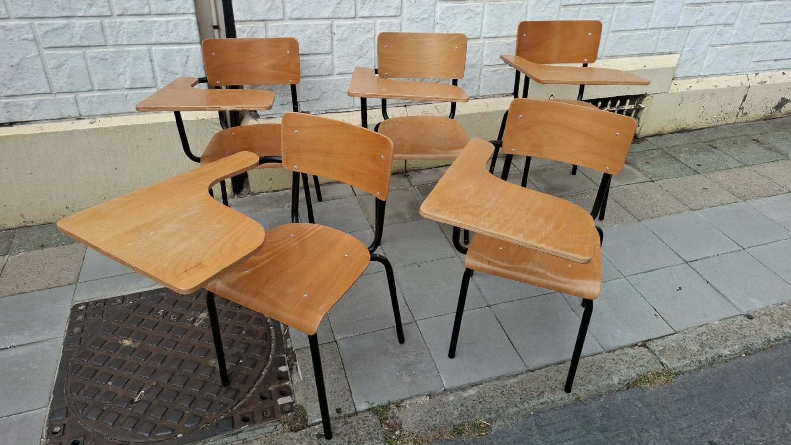 lot de 5 chaises + banc scolaire joint VINTAGE, Enlèvement