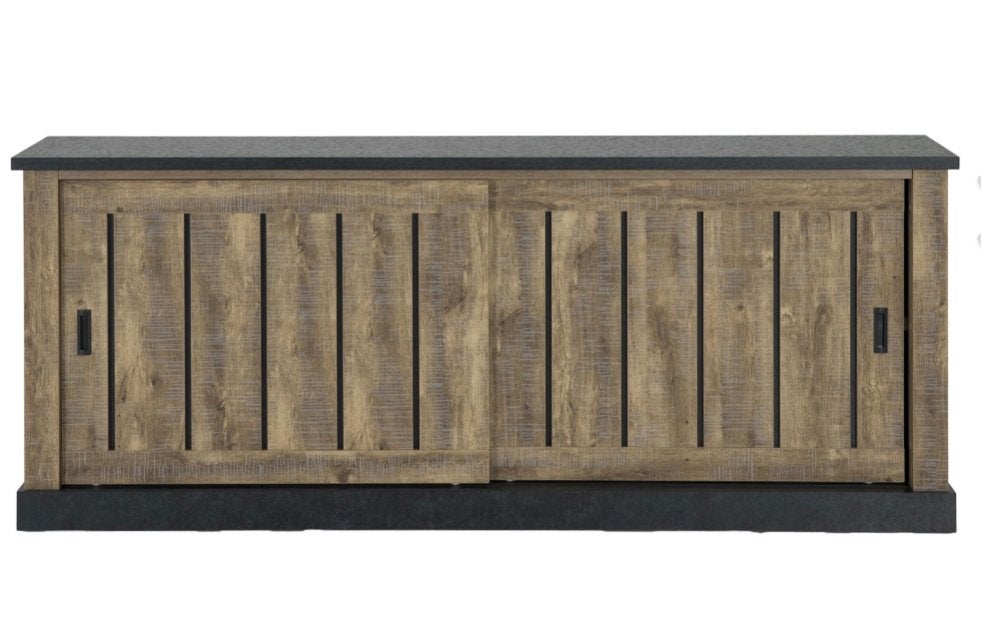 Commode 221 cm chêne industriel et noir - Weba Etienne, Maison & Meubles, Avec porte(s), 25 à 50 cm, 200 cm ou plus, Enlèvement