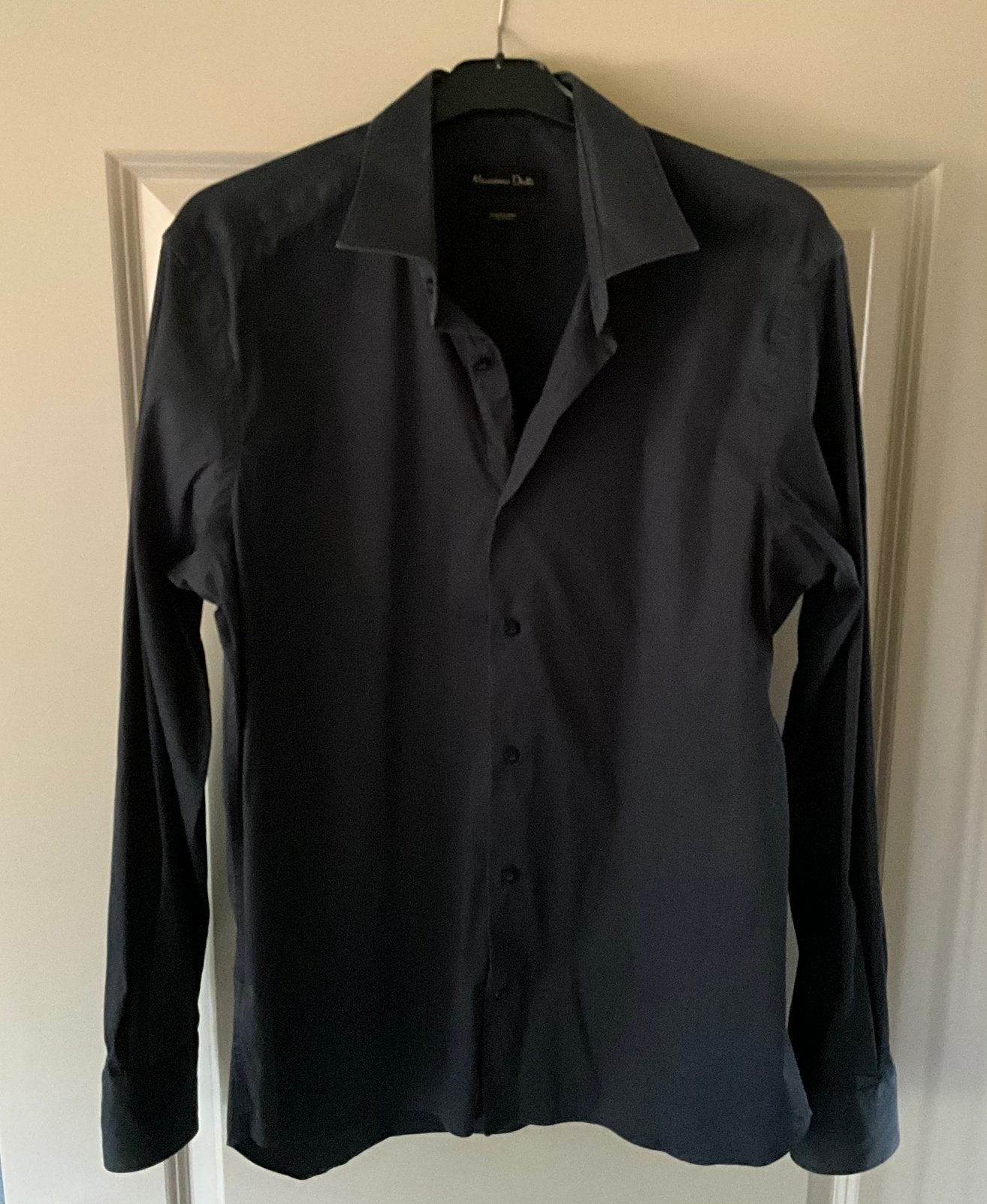 Massimo Dutti herenhemd donkerblauw – maat L, Ophalen of Verzenden, Zo goed als nieuw, Zwart, Halswijdte 41/42 (L)