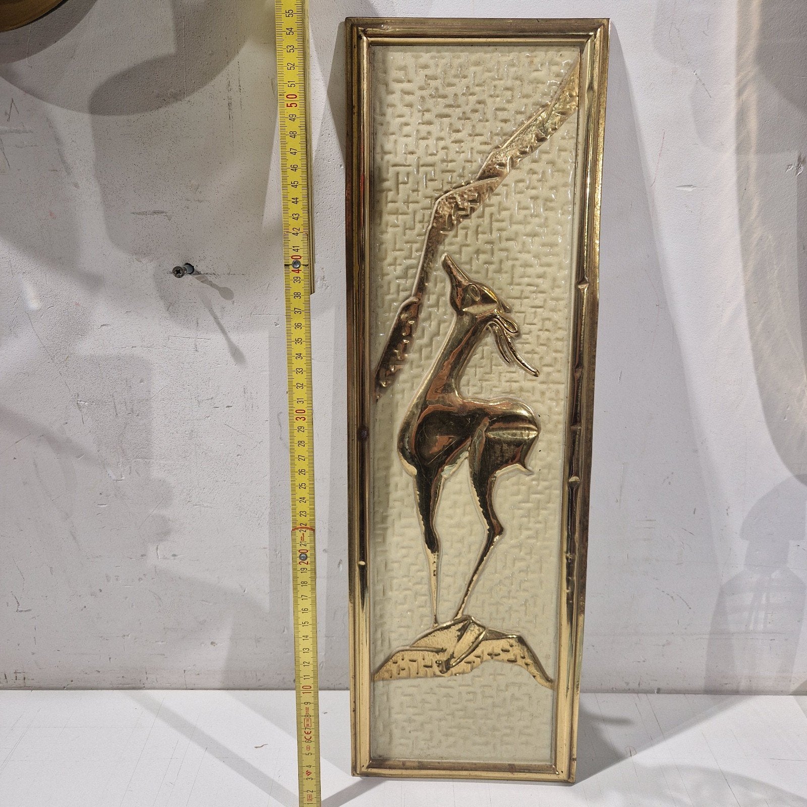 Vintage muurkunst, zeldzame messing hertpaneel, 18 cm, Enlèvement ou Envoi, 55 cm, Vintage