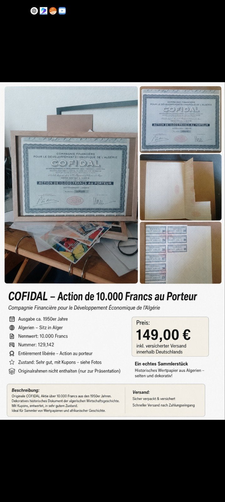 cofidal, Postzegels en Munten, Aandelen en Waardepapieren, Ophalen of Verzenden