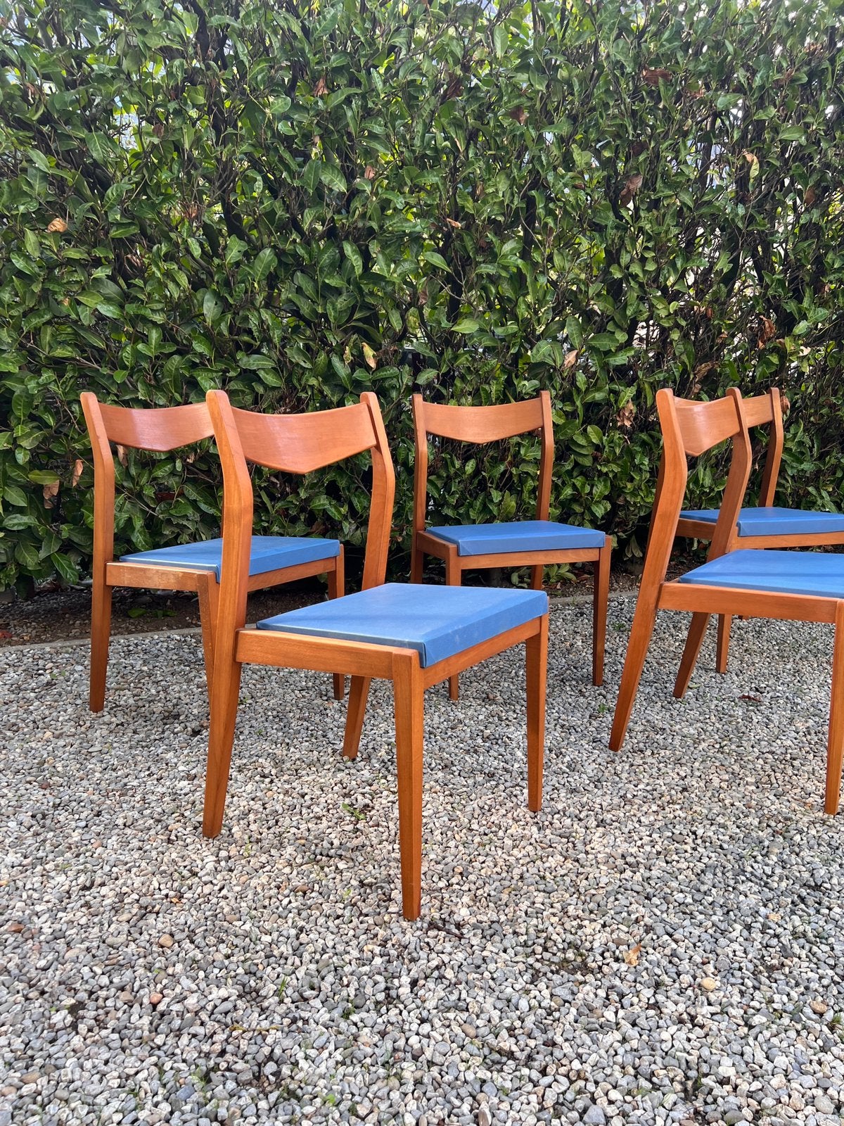 Chaises salle à manger vintage en bois au style scandinave, Maison & Meubles, Enlèvement, Comme neuf, Bleu, Bois