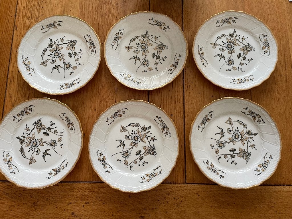 6 assiettes à dessert porcelaine de Baudour, Antiquités & Art, Enlèvement ou Envoi