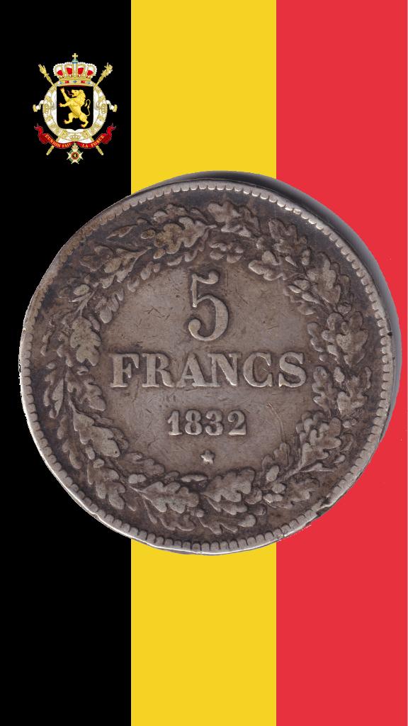 5 frank 1832 positie B (zeldzamer) - Leopold I, Verzenden, Zilver, Losse munt, Zilver