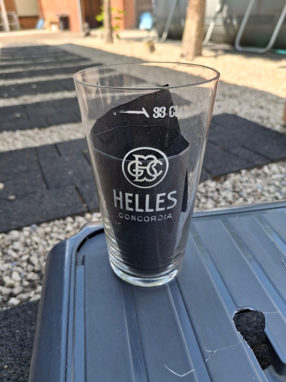 Oud gezuurd bierglas helles concordia, Ophalen of Verzenden