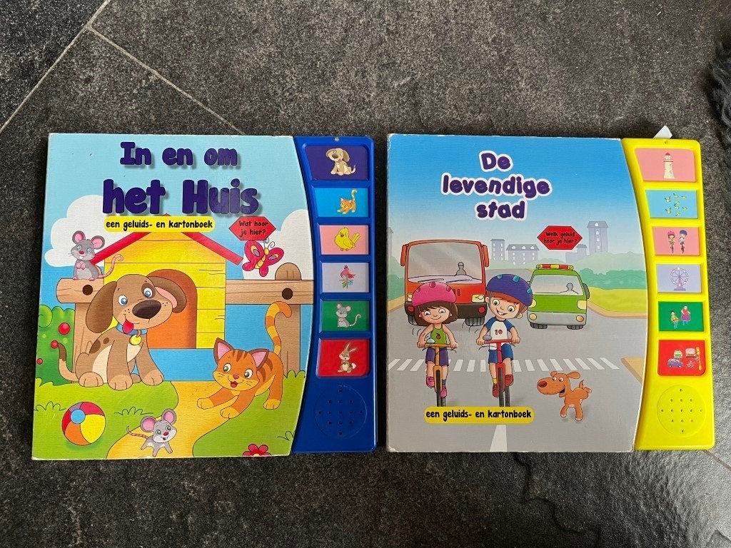 2 boeken: geluid en kartonboek - huis - de stad, Enlèvement ou Envoi