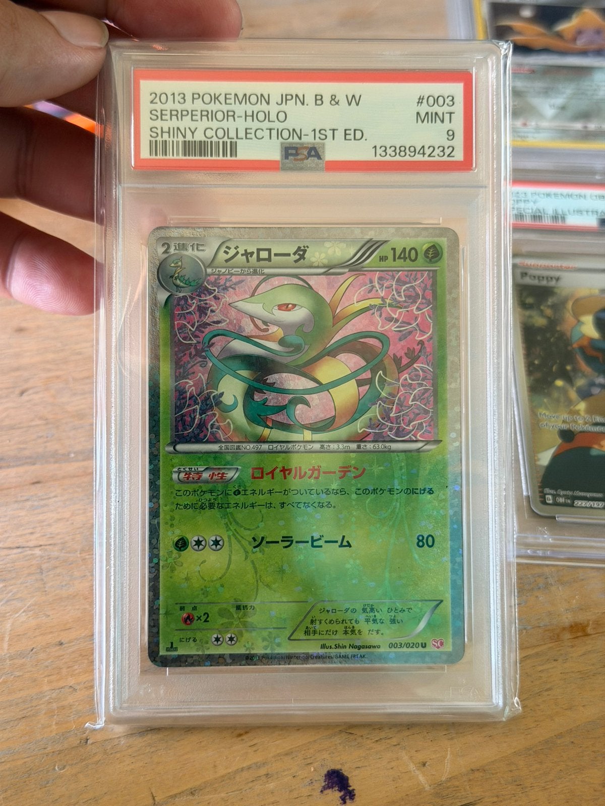 PSA 9 Serperior Holo First 1st Edition Shiny Collection 003, Ophalen of Verzenden, Nieuw, Losse kaart, Foil