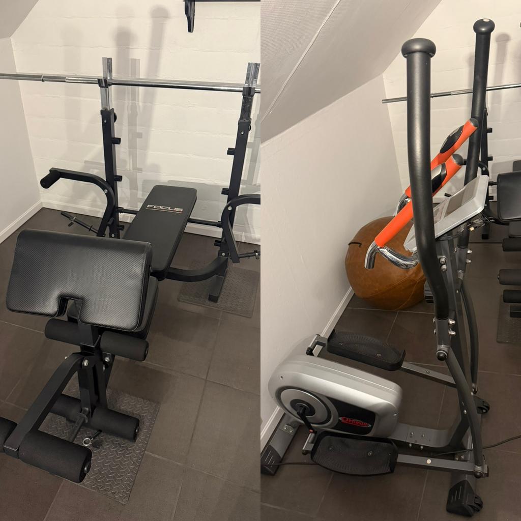 2 toestellen (bench + hometrainer), Sport en Fitness, Ophalen, Zo goed als nieuw