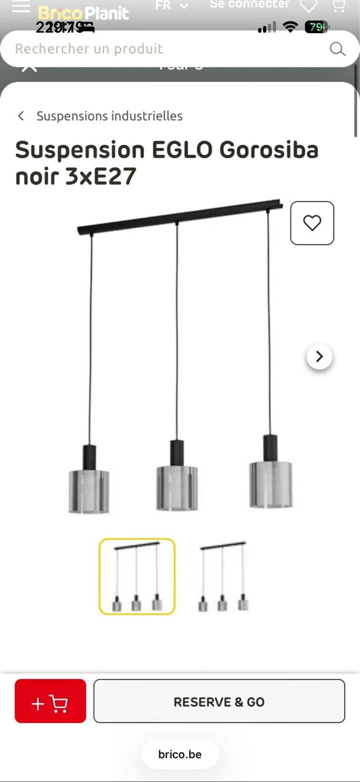 Suspension EGLO Gorosiba noir 3xE27 — très peu servi, Maison & Meubles, Enlèvement, Comme neuf, Verre