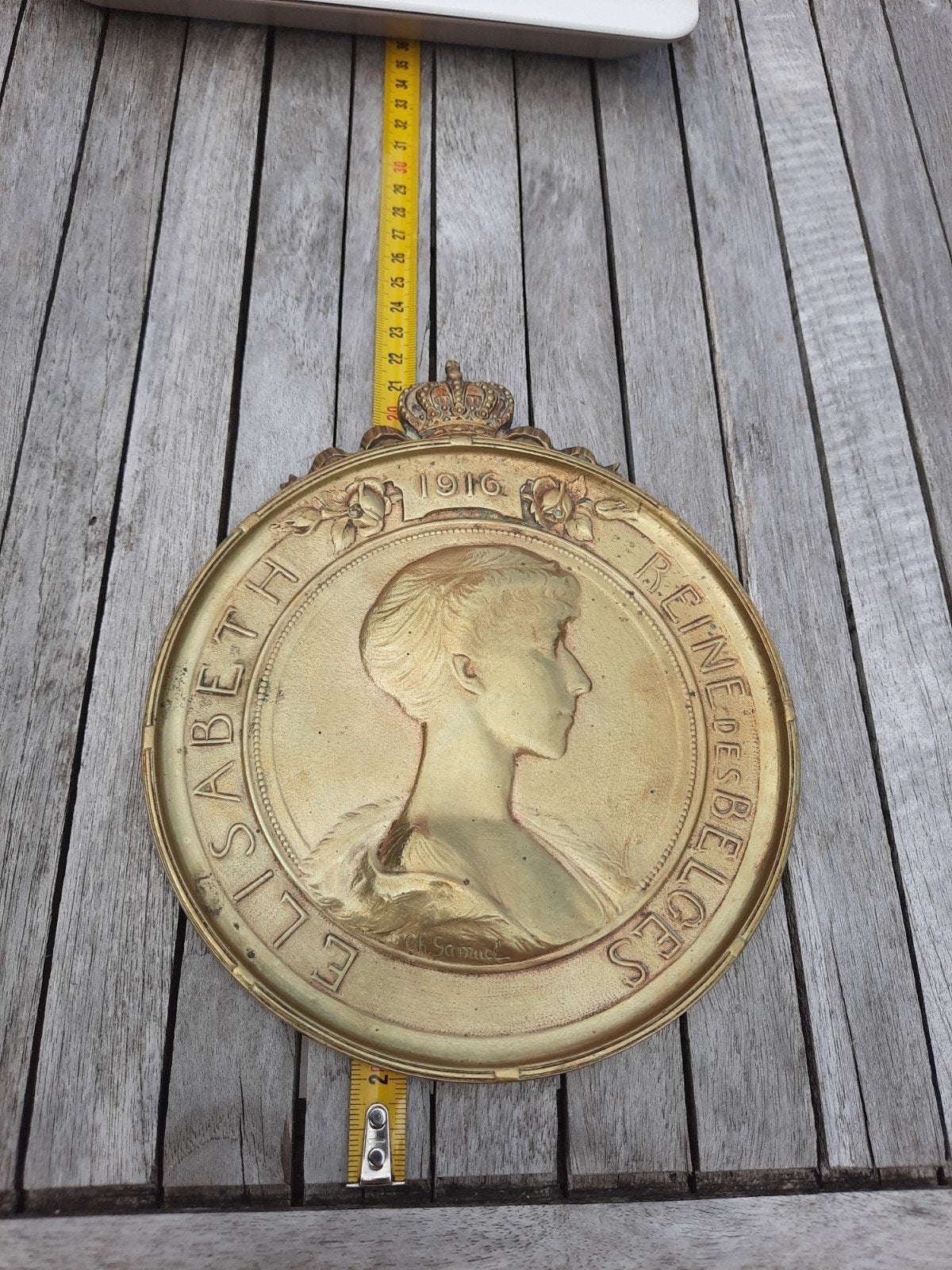 plaquette ronde en bronze patiné ou doré de 1916, Collections, Enlèvement ou Envoi