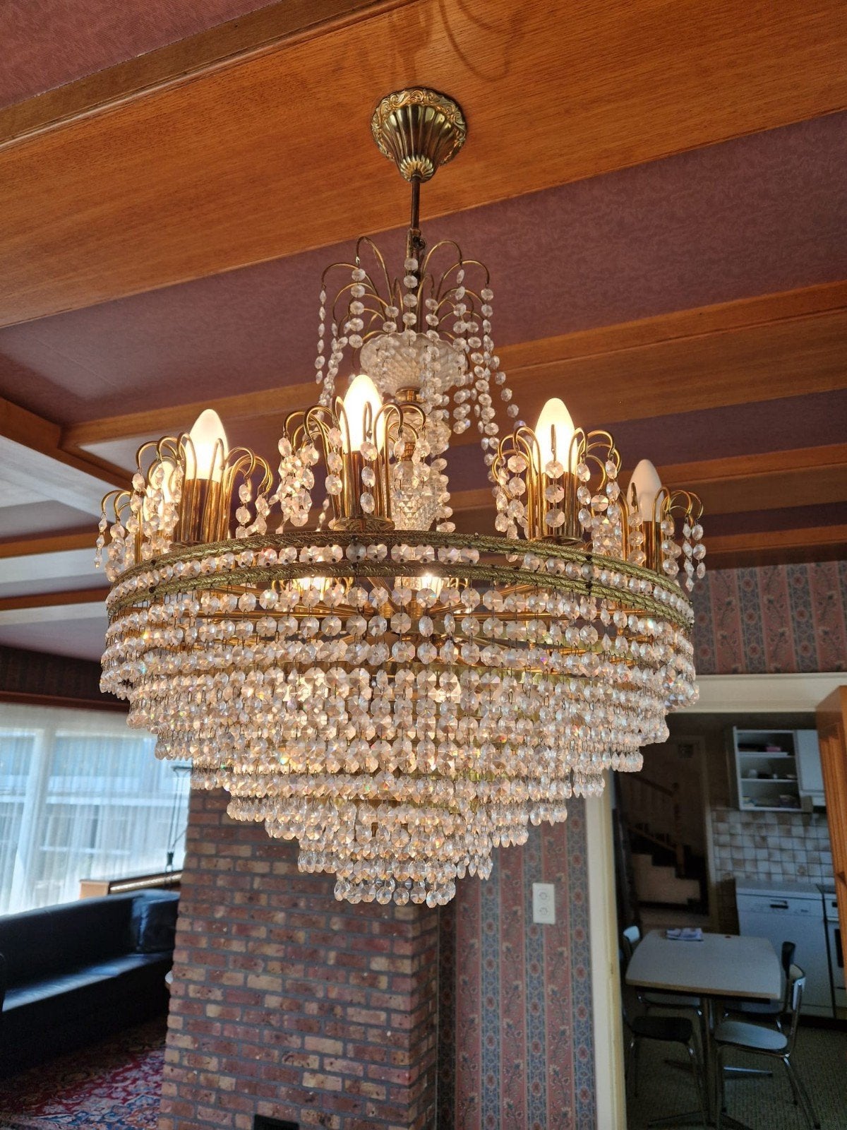 Grote kristallen kroonluster, Huis en Inrichting, Ophalen, Zo goed als nieuw, Glas